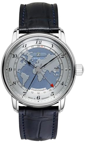 Zeppelin Herrenuhr Serie Friedrichshafen Automatik GMT mit blauem Lederarmband 8596-3