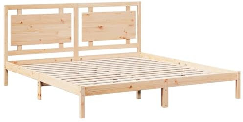 vidaXL Massivholzbett, Bett Extra Lang ohne Matratze, Bettgestell mit Lattenrost Kopfteil, Holzbett Doppelbett für Schlafzimmer, 200x220cm