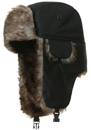 Unisex Fliegermütze Warme Wintermütze mit Ohrenklappen Winddichte Kunstfell Trappermützen Russland Uschanka Bomber Hut für Outdoor-Aktivitäten (DE/NL/SE/PL, Alphanumerisch, Einheitsgröße, Schwarz)