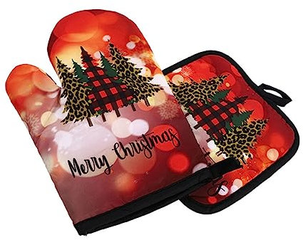 PRETYZOOM Set of Sage Green Oven Gloves Red Grey Gloves Pink Apron Kitchen Supply Christmas Decorative Table Mat