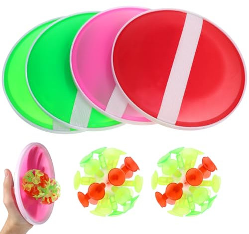 Abaodam Suction Cup Ball Toy for Kids - Lightweight Plastic Sticky Catch Ball and Paddle Game Interactive Suction Throwing Balls for Outdoor Family Fun