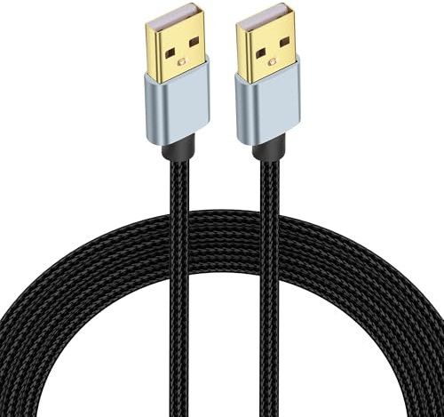 JSADZKJ USB A a USB A Cable USB A macho a USB A macho de nylon trenzado cable chapado en oro USB tipo A 2.0 a A Cable de datos para el disco duro DVD Player portátil radiador (9.8Ft/3M)