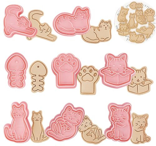 WishesMar Cortador de Galletas Kit 8 Piezas 3D Forma de Gato Gatito Moldes para Hornear Reposteria Bricolaje Pastelería Decoración Festiva