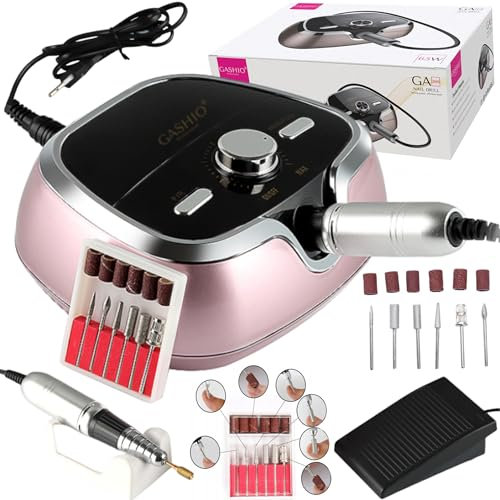 GASHIO® Nagelfräser für Gelnägel | Nail Drill 65W | Elektrische Nagelfeile | Maniküre Pediküre Set Elektrisch | Nagelfräser mit Kabel | Nagelfräser mit fußpedal | Nagelmaschine für nägel | 35,000u/MIN