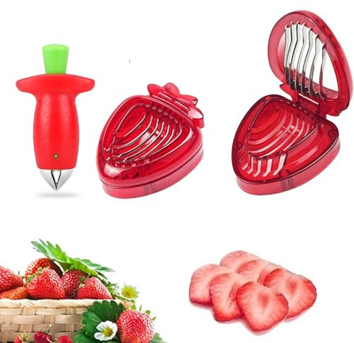Set of 3 Strawberry Tools Huller, Cutter, and Stem Remover for Fruit and Vegetables Perfect for Baking and Jam Making