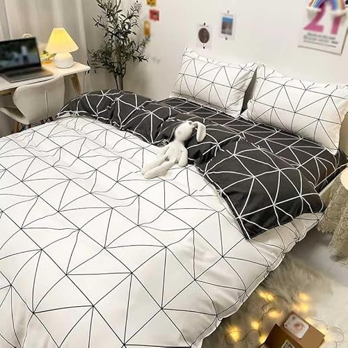 CYDXD Parure de lit 220x240 à Carreaux Noire et Blanche, Parure de lit Réversible à Carreaux, Housse de Couette à Carreaux Géométriques en Microfibre pour Hommes et Femmes, Housse de Couette à Carre