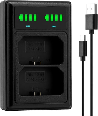 Marveleese NP-FZ100 Ladegerät USB Dual - kompatibel mit Sony Alpha ILCE 6600 6700 7c II 7CR 7 III 7R III IV 7S III 9 9R 9S 9 I II FX3 FX30 usw