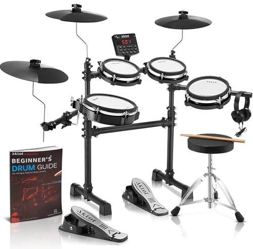 Aklot B-CORE530 Electric Drum Set: Dual-Zone Leise Mesh Drum Pads, 25.4 cm Dual-Trigger Becken, Höhenverstellbarer Rack, 360 Sounds, USB MIDI, Unterrichtsbuch, Thron, Sticks, Kopfhörer