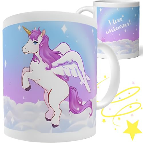 wohhwo Unicorn Ceramic Mug for Girls Hot Cold Drinks Mug 11oz Birthday Surprise Gift Party Favor