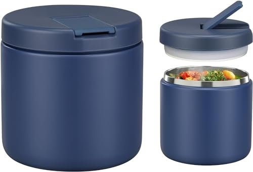 Itslife Thermos per Alimenti 560ml, Contenitore Termico per Alimenti di Acciaio Inossidabile per Cibi Caldi e Freddi, con Copertura con Fibbia, Collo Largo, Isolamento, Blu