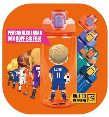 EarlyBird Little Bud V2 - Borraccia con avatar di calcio personalizzato, 600 ml, colori della squadra domestica, numero e nome, colore: Arancione