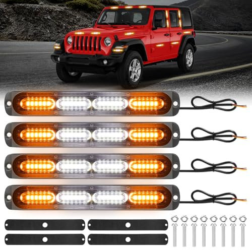Kairiyard 4 x 24 LED lampeggianti anteriori arancione + bianco, 12 V/24 V LED lampeggianti 96 W con 18 modalità stroboscopiche lampeggianti, IP67, striscia luminosa per auto, camion, trattore auto