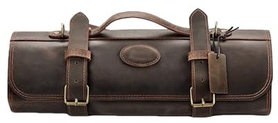 YIORYO Leather Knife Roll Storage Bag, with 11 Slots Plus Zipper Pockets to Hold Kitchen Cooking Tools - Adjustable/Detachable Shoulder Strap, Travel-Friendly Chef Knife Case