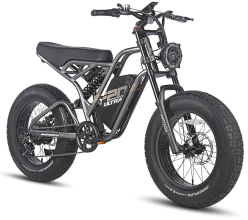 Fafrees F20 Ultra Fatbike Vélo électrique 50,8 * 12,7 cm, batterie 48 V/25 Ah, suspension complète, rétroviseur, VTT électrique pour homme, portée 80-120 km (Gris)