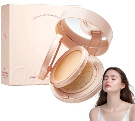 Air Cushion CC Creme und Pressed Powder 2-in-1, Fixierpuder Concealer BB Creme Flüssige Grundierung, Minimiert Poren und Feine Linien, Wasserfest und Langanhaltend für alle Hauttypen (Natürlich)