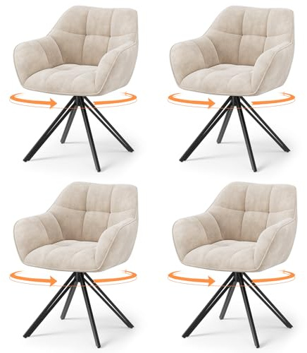 COLAMY Drehstühle für Esszimmer, 4er Set, Drehbare Polsterstühle mit Armlehnen und Rückenlehne, Bequeme Küchenstühle für Wohnzimmer & Essbereich, Beige