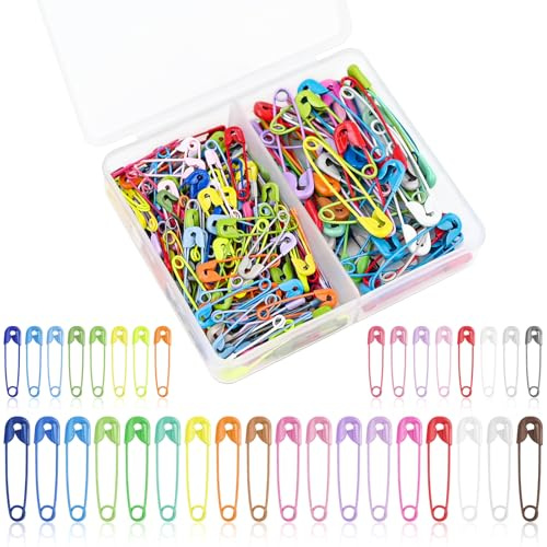 JAXICREY 200 Stück Sicherheitsnadeln Klein, 19mm/30mm Kleine Sicherheitsnadel Mini Sicherheitsnadeln Set Safety Pins Bunt mit Praktischer Box für Kleidung Nähen Basteln Schmuckherstellung