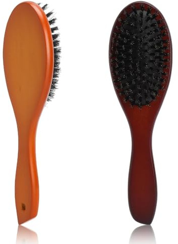 LOLANIUT 2 Stück Sleek Bürste Haarbürste, Wildschweinborsten,Haarbürste Wildschweinborsten Holz für Bürste mit für Damen Herren Haar Bart Reduziert Haarbruch und Krauses Haarkamm