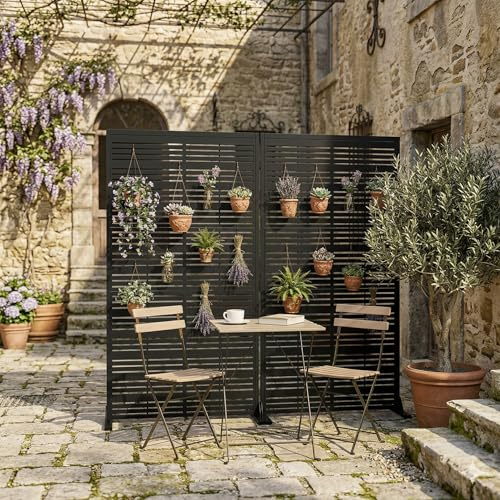 Lot de 2 parasols privés en métal - 183 x 120 cm - Clôture brise-vue surélevée - Sans perçage - Résistant aux intempéries - Pour l'intérieur et l'extérieur, la terrasse, le jardin, la véranda - Noir