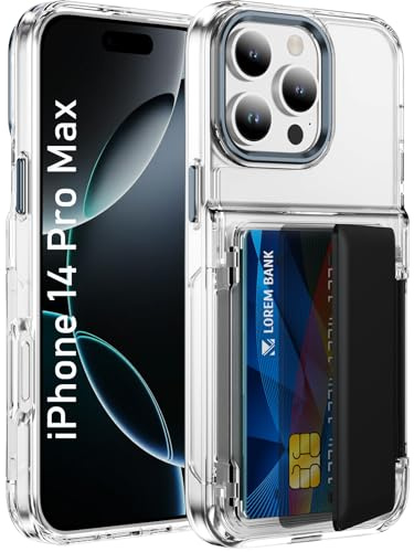 IMEIKONST for iPhone 14 Pro Max Case with Wallet Card Holder Black TMKB | RFID Blocking, Military Grade Drop Protection, Adjustable Stand, Transparent TPU Bumper Shockproof Cover, Heavy Duty Rugged