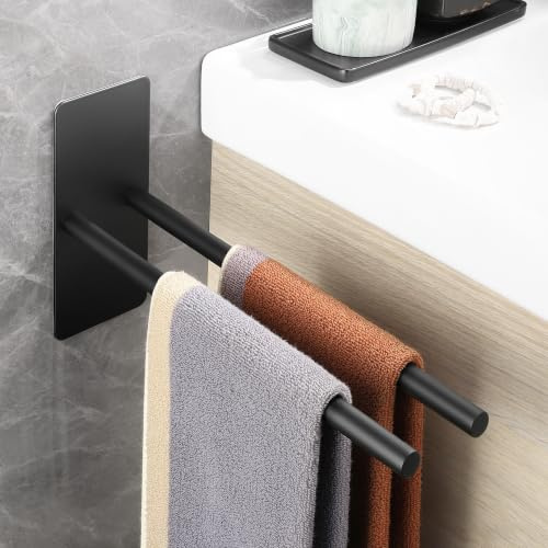 Gsocel Toalleros de Baño sin Taladro, Toallero Adhesivo de Acero Inoxidable 304 Mate con Doble Barra, Accesorios Baño sin Taladro para Colgar en Baño y Cocina, Negro