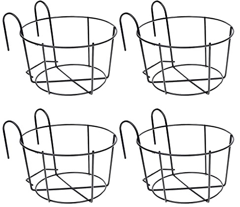 Ehaosea 4 Piezas Maceteros Colgantes para Barandillas, Soportes para Macetas, Estantes de Hierro para Plantas, Valla, Soporte de Macetas de Metal para BalcóN, Cesta para BalcóN, PequeñO