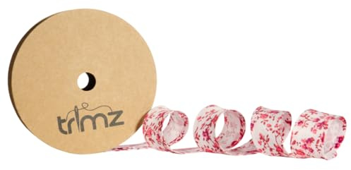 Inastri Trimz Pink Floral Poly-Cotton Bias Binding, 20m Roll x 25mm Double Fold – Perfect for Sewing, Quilting & Trims