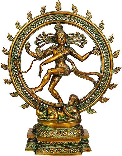 Exotic India Lord Shiva als Nataraja (in Golden und Grün Hues) – Messing Statue