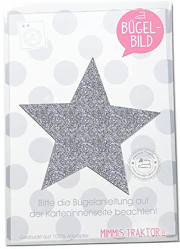 GLITZER Bügelbild Stern 10 cm Aufbügler Applikationen Bügelsticker für Stoffe Textilien Kinder zum Aufbügeln Flicken, Farbe:Glitzer silber