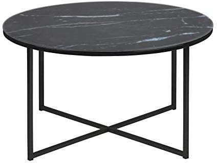AC Design Furniture Antje Couchtisch Rund, Ø:80 x 45 cm, Marmoroptik Schwarz/Schwarz, Glas/Metall, 1 Stk
