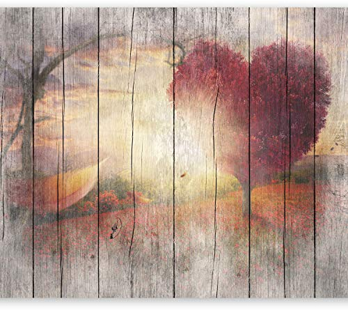 murando - Vlies Fototapete Holz Optik 350x256cm- Foto Tapete Schlafzimmer Wohnzimmer Vliestapete XXL Wandtapete Motivtapeten Bildtapete 3d Effekt Wand Dekoration - Landschaft Baum Herz f-C-0175-a-a