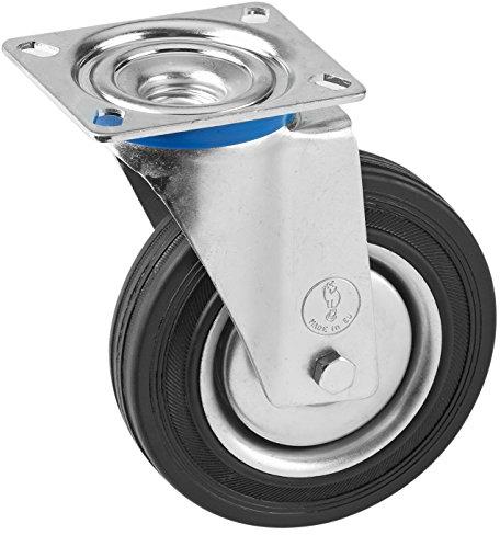 Metafranc Lenkrolle Ø 160 mm - 135 x 105 mm Platte - Vollgummi-Rad - Weiche Lauffläche - Rollenlager - 150 kg Tragkraft / Transportrolle / Möbelrolle / Schwerlastrolle / 800910