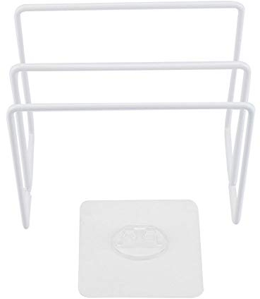 Fdit Wall-mounted Self-adhesive Lid Cutting Chopping Board Rack Holder Kitchen Organizer (White)
