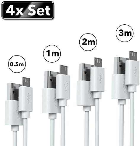 JAMEGA – Micro USB Kabel 4er Pack (0,5m 1m 2m 3m) | USB Ladekabel Datenkabel für Micro USB Geräte kompatibel mit Samsung, HTC, Huawei, Sony, Nokia, Nexus, Kindle, PS4 XBOX Controller uvm. – Weiß
