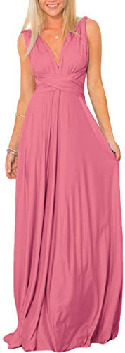 Robe de demoiselle d'honneur élégante pour femme,Col en V,Dos nu,Sans manches,Épaules dénudées,Longueur au sol,Robe de cocktail,Robe d'été formée,Pour mariage, fête, soirée, vieux rose, L