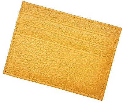 LOLUNA® Etui Porte Carte de crédit Plat 2 côtés - 6 Cartes - Billets - Cuir Vachette Véritable - Homme/Femme (Jaune)
