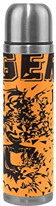 BKEOY Thermosflasche aus Edelstahl, doppelwandig, auslaufsicher, abstrakt, geometrisch, Tiger, personalisierbar, bedruckt, echtes Leder, 500 ml