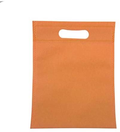 BOLSAS 100 Pieza Tela no Tejido,con asa Troquelada.Bolsas de Compra Reutilizable. (Naranja, 25x35cm)