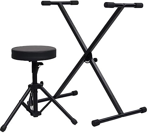 vidaXL Keyboardständer Hocker Set Höhenverstellbar Drumhocker Keyboard Ständer Stativ E-Piano Klavierständer Keyboardstativ Schwarz