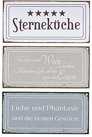 3er Set Wandbilder 20x10cm Aluminium Dibond Schilder Sterneküche Shabby Chic Vintage Sprüche