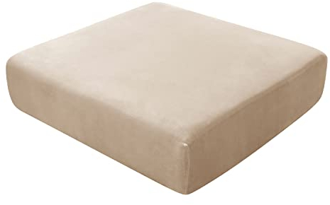 SYLC Sofa Sitzkissenbezug, Stretch Sitzkissenbezug rutschfest Mit Krawatten, Samt Überzüge Für Wohnwagen Polster Sitzbezüge Für Sofa(Khaki,Großer 1-Sitzer)