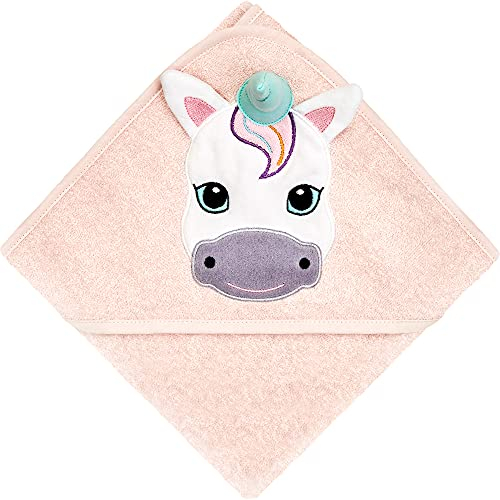 Hyggeglück® Premium Kapuzenhandtuch für Babys & Kleinkinder, Motiv Einhorn | 100% Bio-Baumwolle | 75 x 75 cm | extra-dick, extra-kuschelig mit Stoffgewicht 380 g/m² | Handtuch/Badetuch mit Kapuze