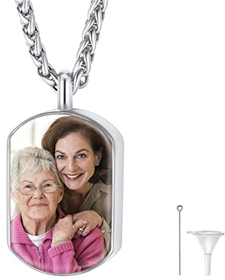 FindChic Personalisierter Urnenketten für Asche Urne Anhänger Edelstahl Foto Ascheamulett Kette Memorial Andenken Schmuck mit Trichter-Kit für Haustier/Hunde/Katze Asche