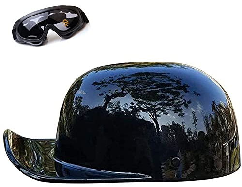 CHLXI Halbhelm Motorradhelm Jethelm Herren Halbschalenhelm mit ECE Retro Brain Cap Halbschale Rollerhelm Chopper Scooter Helm Sturzhelm Baseball Kappe mit Rand(Color:A,Size:L=56-58CM)