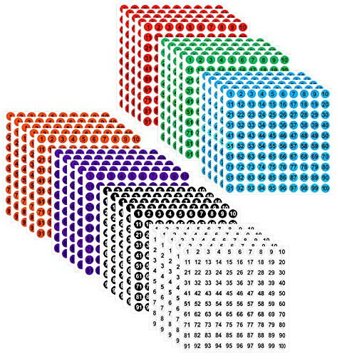AIEX 35 Blatt Aufkleber Nummer 1-100, rund, Vinyl, 7 Farben, selbstklebend, wasserdicht, zum Sortieren von Aufbewahrungsboxen, Schließfächern, Schulbedarf im Büro (1 cm)