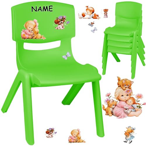 alles-meine.de GmbH Kinderstuhl/Stuhl - Motivwahl - grün + Sticker - Kinder & Tierbaby - inkl. Name - Plastik - bis 100 kg belastbar/kippsicher - für INNEN & AUßEN - 0-99 J..