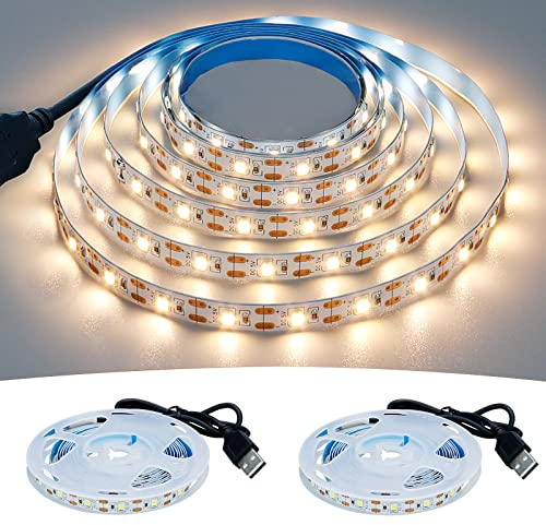 GOMING 5V USB LED Strip Natürliches Weiß 4000K LED Streifen 240LED 4M(2 Stück x 2M) SMD2835 LED Band Selbstklebend Nicht Wasserdicht IP20 Lichtband für Innen Heim Küche Deko