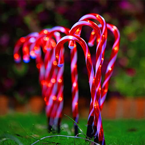 Zuckerstangen LED Lichterkette Außen 10er Set, Rot Lichterketten mit 8 Modi Beleuchtete Weihnachtsweg Marker Landschafts Wegelicht Weihnachten Beleuchtung Deko für Weihnachts Garten Dekoration,60LEDs