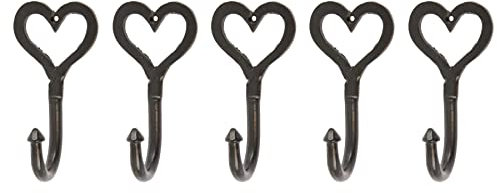 Hammer and Tongs 5X Black 65mm x 130mm Single Heart Hook - Cast Iron Vintage Antique Wall Mounted Hanger