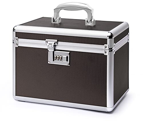 HEWEI WORKS Kindersichere Medizinbox, 25.9x17.3x17.3cm, Medikamentenbox mit Kombinationsschloss, Mediamentendose, Medizinschrank, In Kleiner Pillendose Enthalten (kaffee/klein)